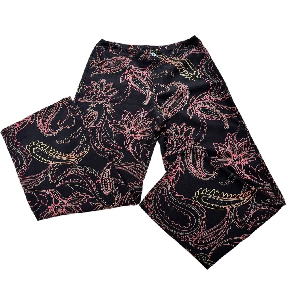 Hearts of Palm Paisley Floral Wide Leg Pants Woman's sz 8 Black Resort Wear